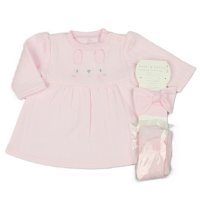 M15954: Baby Girls Quilted Dress, Tights & Headband Outfit (0-9 Months)